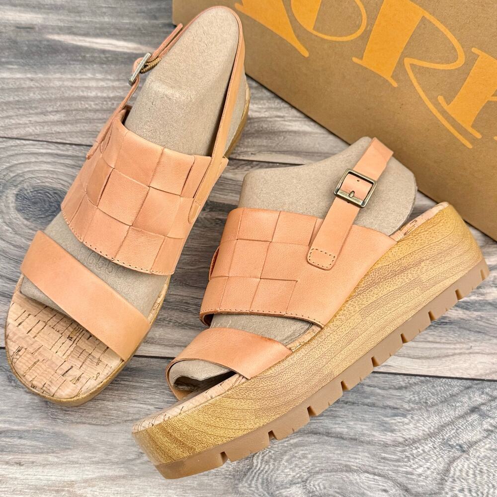 NIB Korks by Kork Ease 8M Fraya Leather Slingback Platform Wedge Sandal